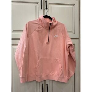 Nike Sportswear Essential Quarter Zip Fleece Pullover Peach Pink Womens Large